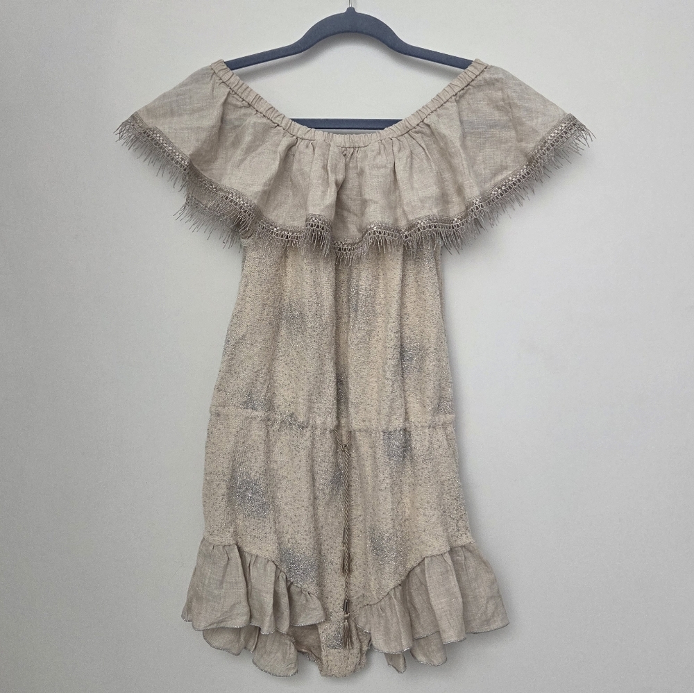 CHIO Elegant Beige Silver Off-Shoulder Romper XS